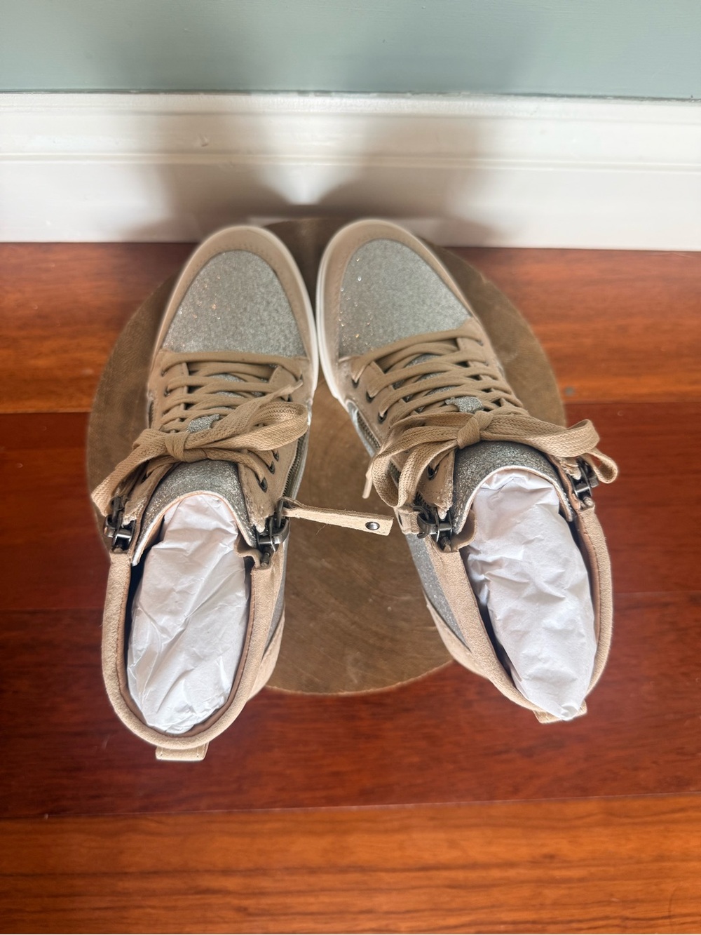 Linea Paolo Niya Silver Glitter Cement Suede Wedge High Top Sneakers - Picture 8 of 11